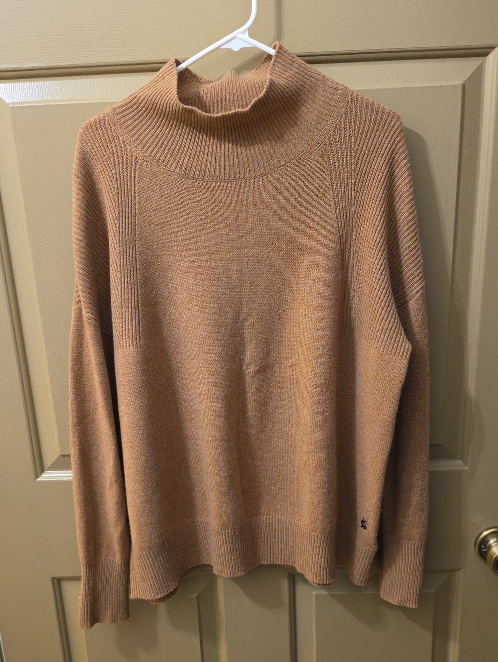 Joules Knitwear Wool Cashmere Blend Mock Neck Sweater Womens US 14 Heather Camel